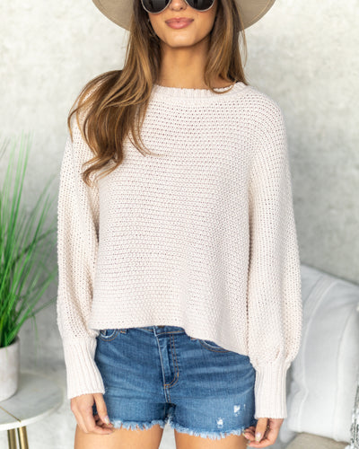 Georgia Textured Knit Bubble Sleeve Sweater - Cream