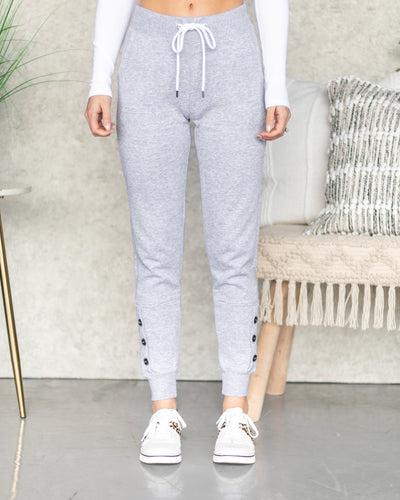 Lilly Pocketed Drawstring Joggers - Heather Grey