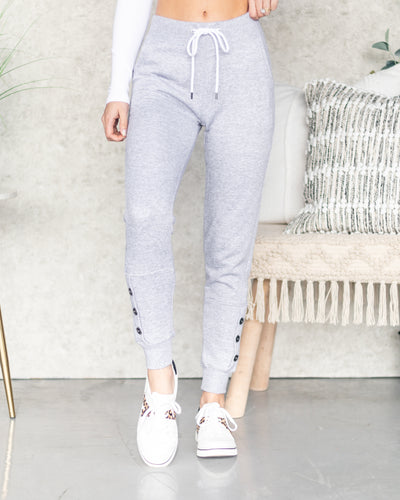 Lilly Pocketed Drawstring Joggers - Heather Grey