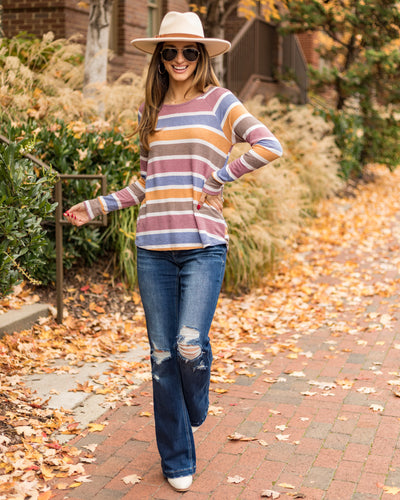 Devyn Color Block Top - Mauve Multi
