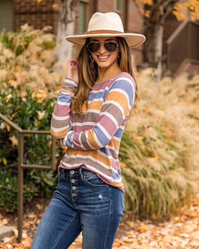 Devyn Color Block Top - Mauve Multi