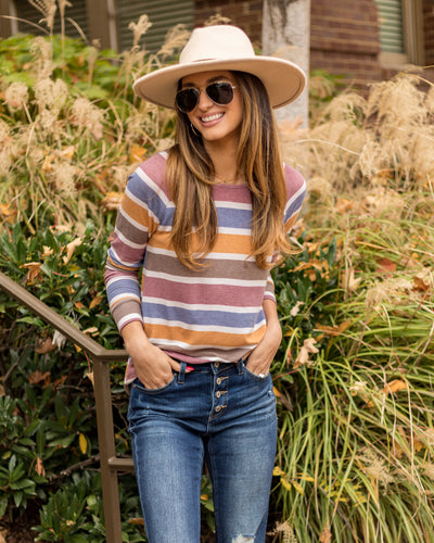 Devyn Color Block Top - Mauve Multi