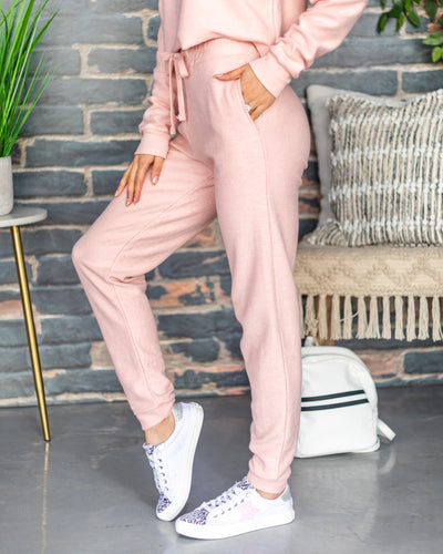 Penni Ribbed Pocketed Drawstring Joggers - Blush Pink