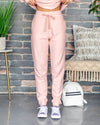 Penni Ribbed Pocketed Drawstring Joggers - Blush Pink