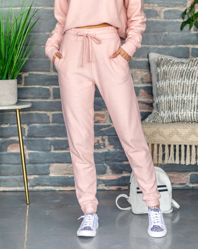 Penni Ribbed Pocketed Drawstring Joggers - Blush Pink