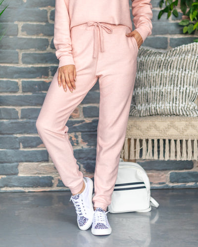 Penni Ribbed Pocketed Drawstring Joggers - Blush Pink