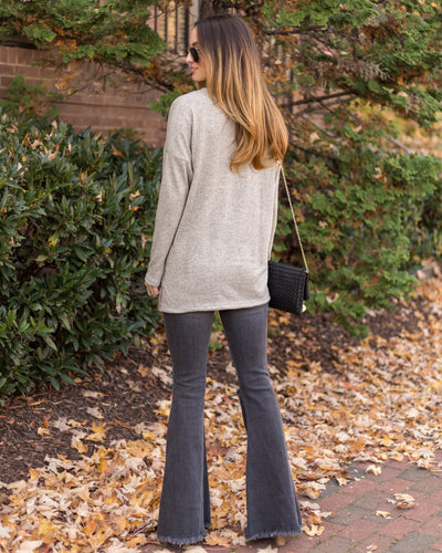 Brianne Brushed Knit Button Top - Oatmeal