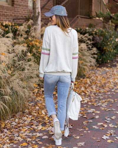 Allie Banded Striped Top - Heather Grey