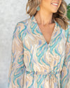Lydia Printed Front Tie Dress - Teal Multi