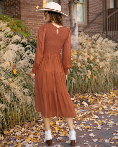 Jianna Smocked Midi Dress - Rust