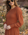 Jianna Smocked Midi Dress - Rust