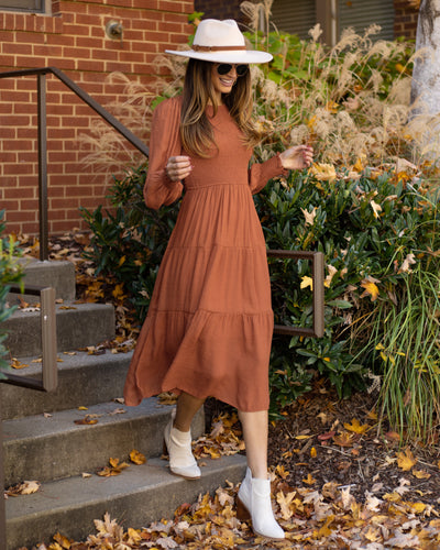 Jianna Smocked Midi Dress - Rust