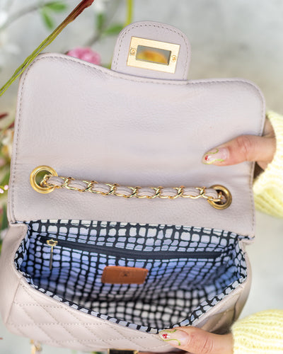 Zoe Quilted Turnlock Crossbody - Lavender Grey