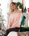 Nia Off Shoulder Ribbed Sweater - Pink