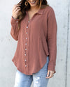 Elizabeth Collared Button Down Top - Clay