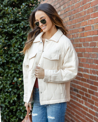 Fiona Quilted Button Down Pocket Jacket - Cream