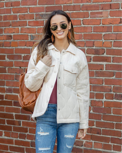 Fiona Quilted Button Down Pocket Jacket - Cream