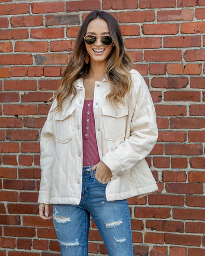 Fiona Quilted Button Down Pocket Jacket - Cream