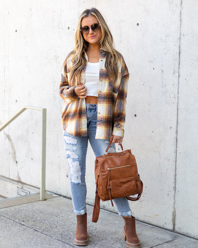 Jade Button Down Shacket - Mustard Multi