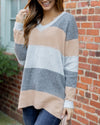 Viola V-Neck Color Block Sweater - Grey Multi