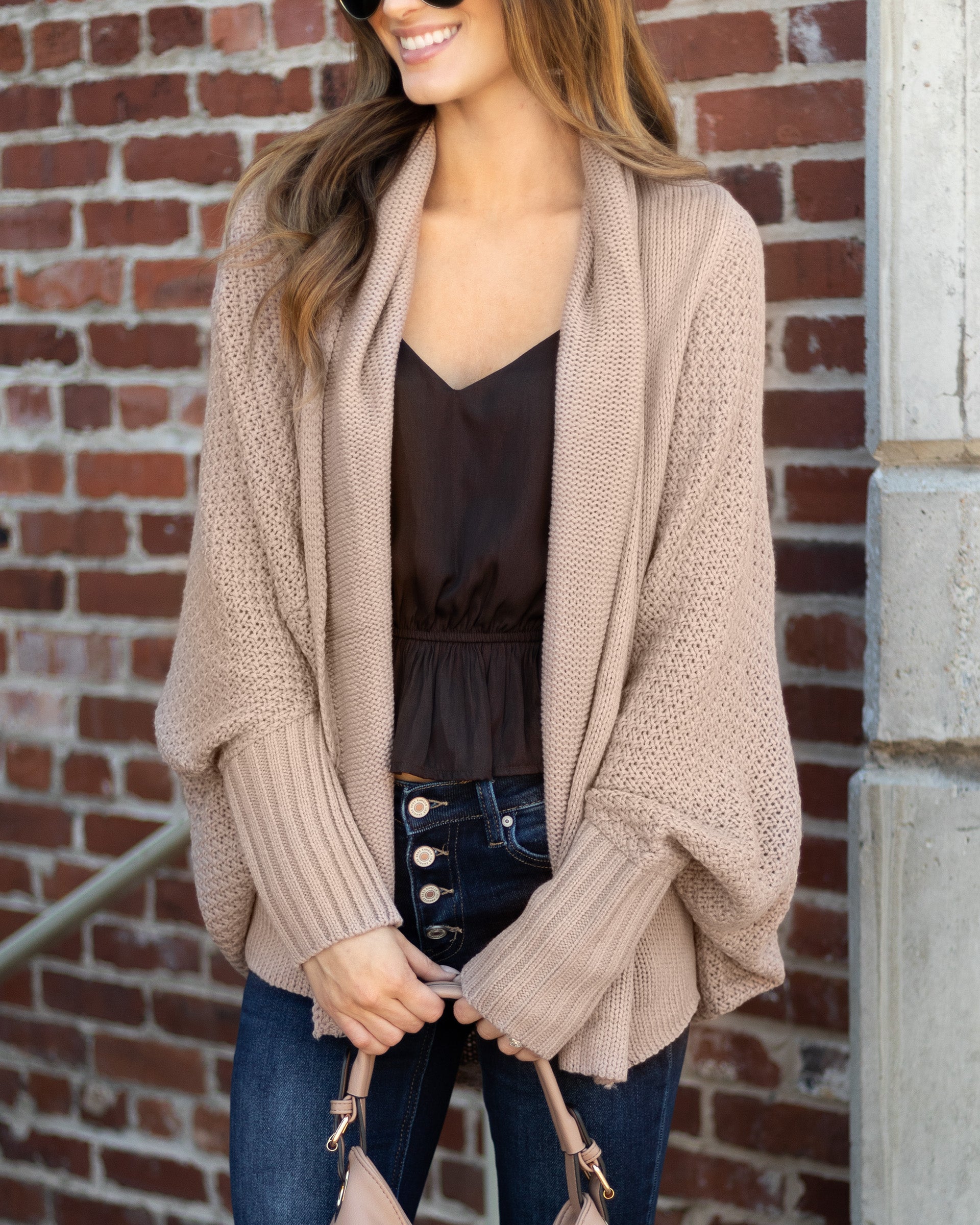 Aspen Oversized Cocoon Cardigan - Taupe - Eleven Oaks Boutique