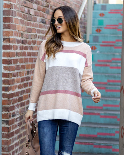 Stevie Color Block Sweater - Taupe Multi