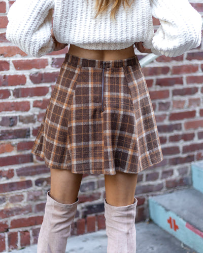Noah Plaid Wool Skirt - Brown Multi