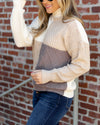 Violet Color Block Turtleneck Sweater - Cream Multi