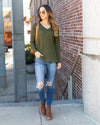 Ruthie Waffle Knit Pocket Top - Olive