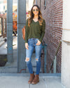 Ruthie Waffle Knit Pocket Top - Olive