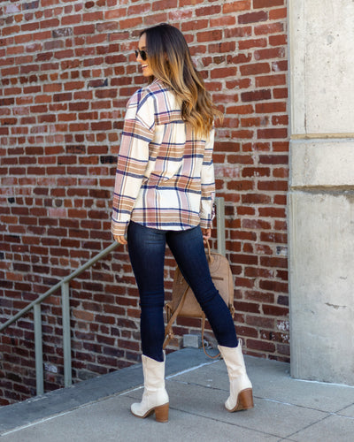 Adrian Plaid Button Down Shacket - Pink Multi