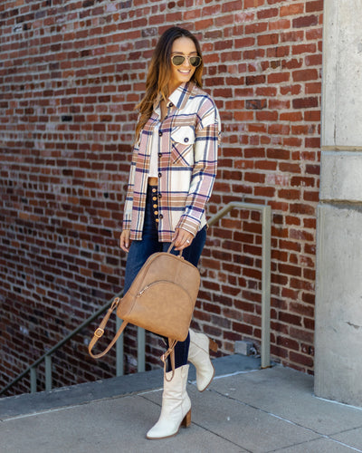 Adrian Plaid Button Down Shacket - Pink Multi