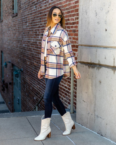 Adrian Plaid Button Down Shacket - Pink Multi