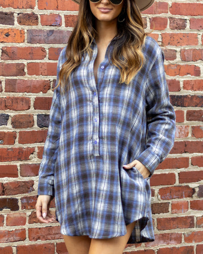 Ivy Plaid Button Down Dress - Baby Blue