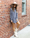 Ivy Plaid Button Down Dress - Baby Blue