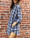 Ivy Plaid Button Down Dress - Baby Blue