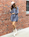 Ivy Plaid Button Down Dress - Baby Blue