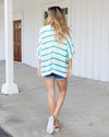 A Weekend In Stripe Cardigan - Off White/Teal