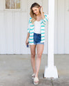 A Weekend In Stripe Cardigan - Off White/Teal