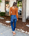 Adriana V-Neck Sweater Bodysuit - Rust