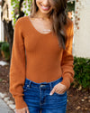 Adriana V-Neck Sweater Bodysuit - Rust