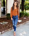 Adriana V-Neck Sweater Bodysuit - Rust