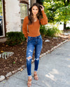 Adriana V-Neck Sweater Bodysuit - Rust