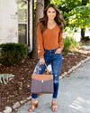 Adriana V-Neck Sweater Bodysuit - Rust