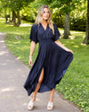 Alanis Flutter Sleeve Satin Midi Dress - Midnight