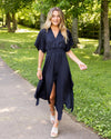 Alanis Flutter Sleeve Satin Midi Dress - Midnight