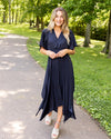 Alanis Flutter Sleeve Satin Midi Dress - Midnight