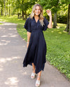 Alanis Flutter Sleeve Satin Midi Dress - Midnight