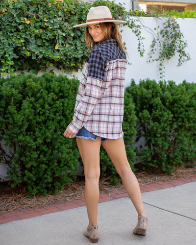 Alex Color Block Plaid Flannel Top - Black Multi