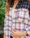 Alex Color Block Plaid Flannel Top - Black Multi